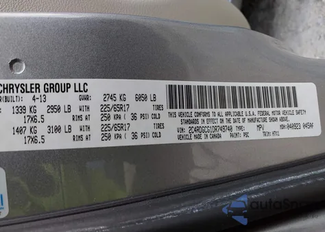 2013 Dodge Grand Caravan Sxt из США, поврежденный, VIN 2C4RDGCG1DR749740